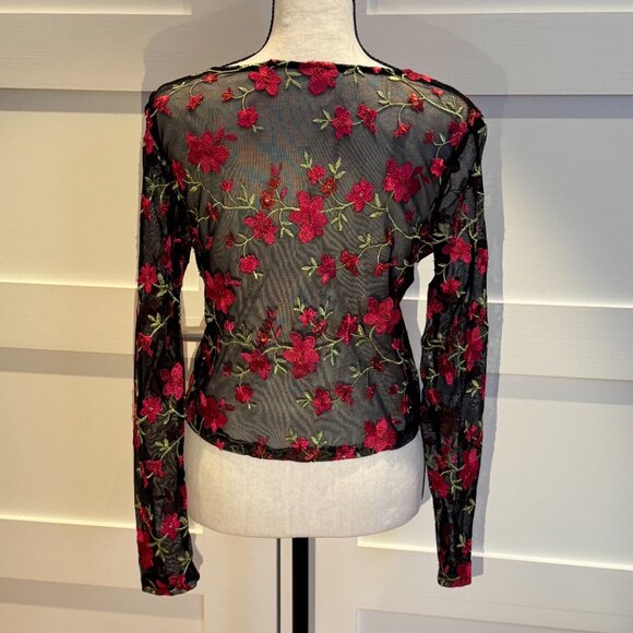 Sheer embroidered black mesh top with floral motif - classy and sexy! - Picture 3 of 3